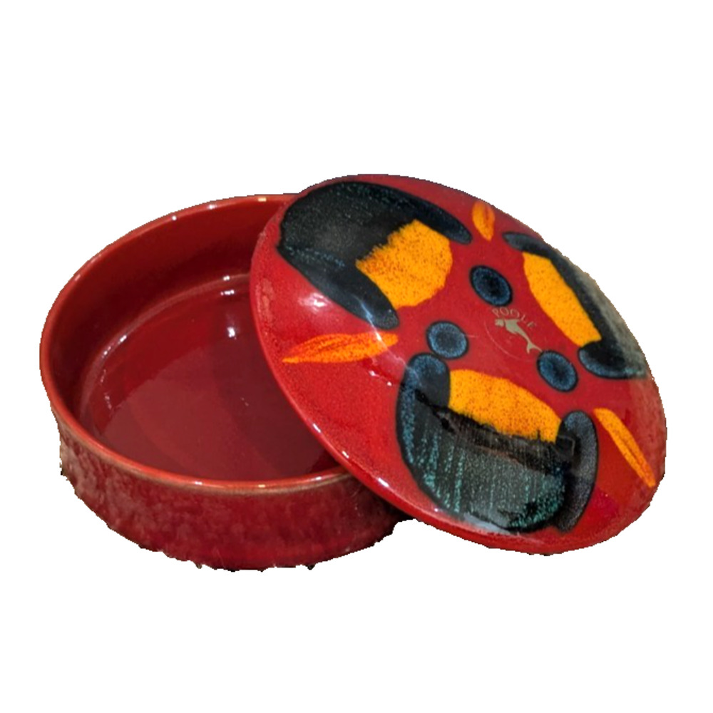 Poole Pottery Trinket Box Volcano Red England Cover Porcelain 40s